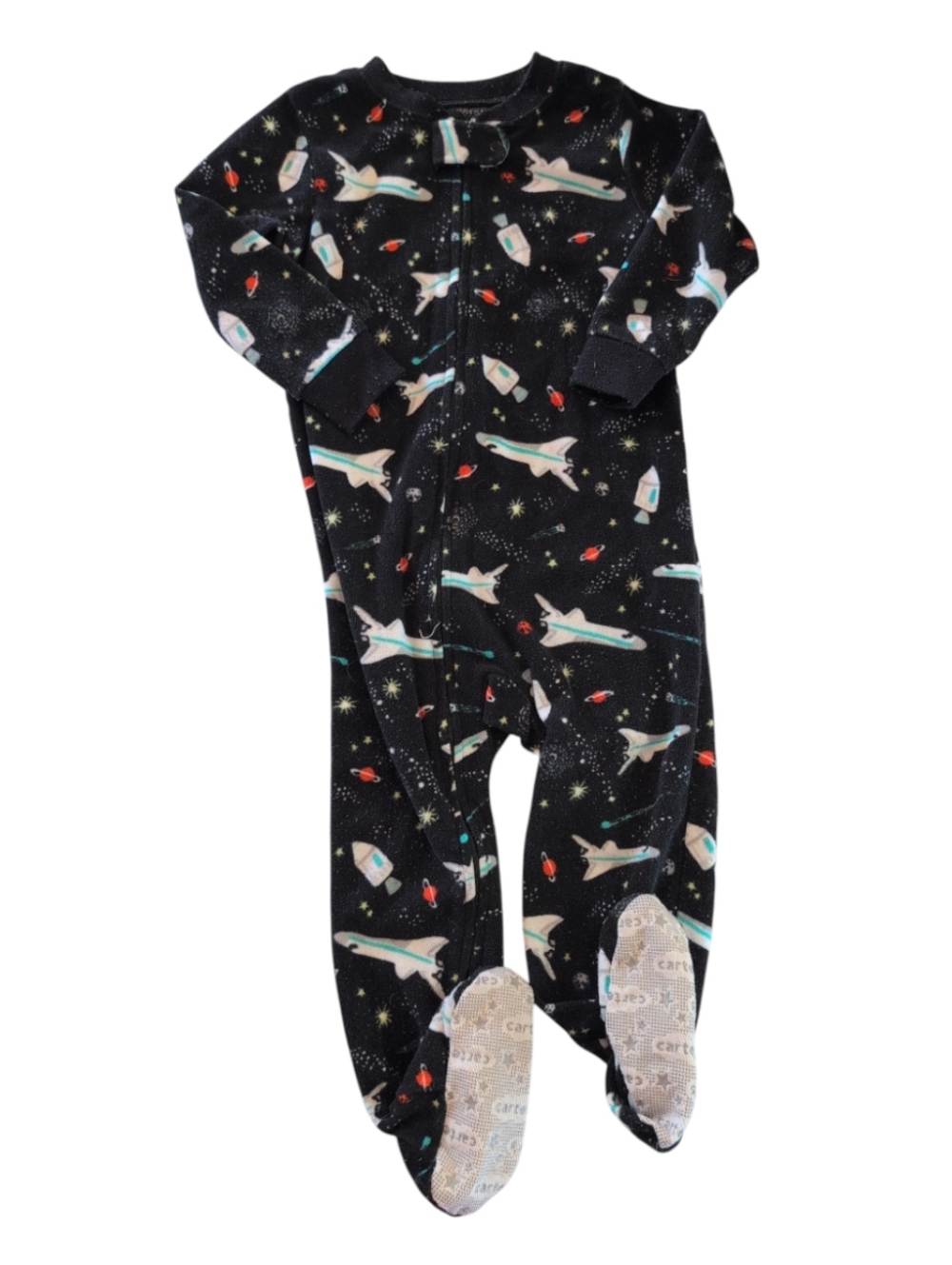 CARTER'S Black Rocket Space Fleece Full Zip Pajama Onesie